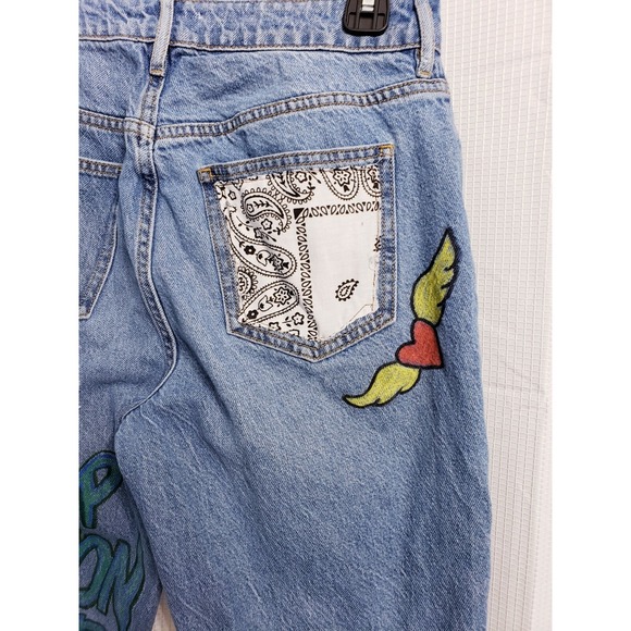 Pacsun Mom Jean Distressed Light Wash Custom Drawstring Jeans Women's size 27 - Picture 9 of 14